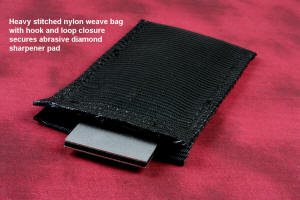 Double-sided diamond pad sharpener with heavy nylon envelope pad and bag