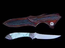 "Little Tusas" reverse side view. sheath back has inlays of green rayskin