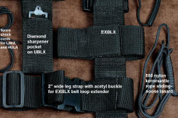 "Oculi" professional counterterrorism, tactical, working knife, accessory details: diamond sharpener, belt loop extender leg strap, sliding noose lanyard