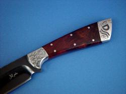 "Rio Grande" obverse side handle detail. Honduras Rosewood Burl is naturally self-sealing and resinous, very durable.