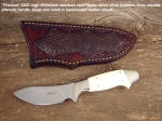 "Pherkad" 440C high chromium stainless steel blade, nickel silver bolsters, ivory micarta phenolic handle, lizard skin inlaid in hand-tooled leather sheath